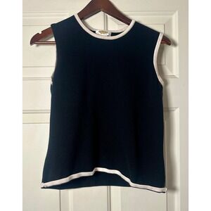 Talbots Black Sleeveless Knit Top Shell Ivory Trim‎ Size S Classic Tank Top